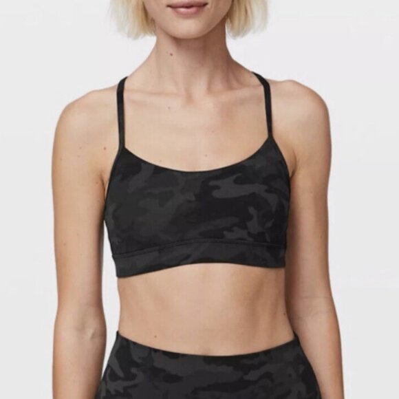 LULULEMON Black Gray Camo Flow Y Mesh Panel Razor Back Sports Bra Size 6 - Picture 3 of 16